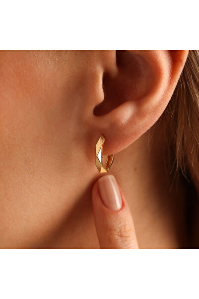 Sembol Gold Altın Halka Küpe 1.5 Cm Piramid Form
