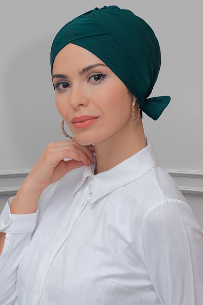 HÜRREM BONE Emerald Practical Ready-Made Hijab Bonnet Αμμώδες ύφασμα διπλής όψης Μονός Σταυρός με Φιόγκο 1833_37