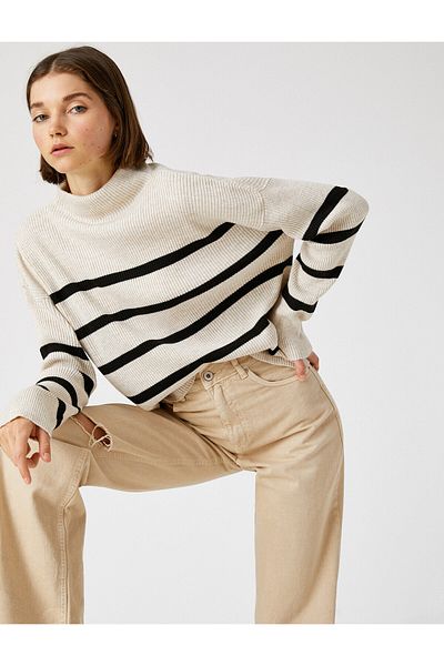 Koton Stand Collar Ribbed Knitwear Sweater