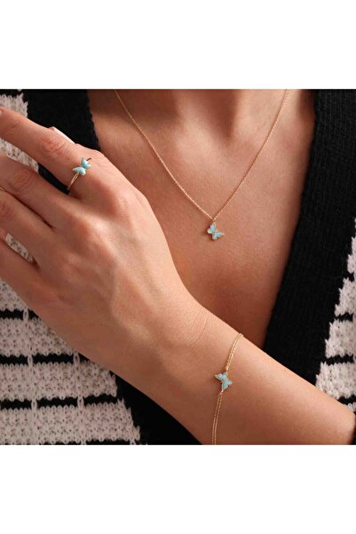 Sembol Gold Mavi Kelebek Takı Seti 14K Altın