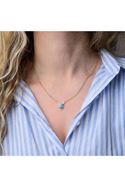 Sembol Gold Granada Altın Kolye 14 Ayar Firuze Taşlı Gurmet Zincir 50 Cm