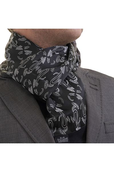 Exve Exclusive Eșarfă cu două fețe din lână elegantă țesătură jacquard cu model șal negru argintiu