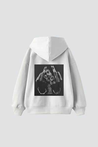 Sekizbiraltı 2Pac All Eyez On Me Printed Oversize Unisex Premium White Hoodie