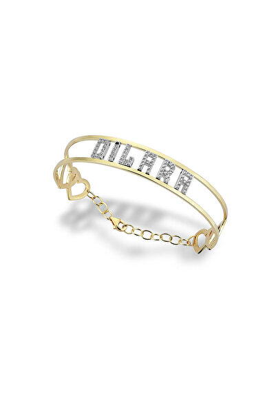 Sembol Gold İsimli Altın Kelepce Yeni Tasarım 14 K Gold Taşlı