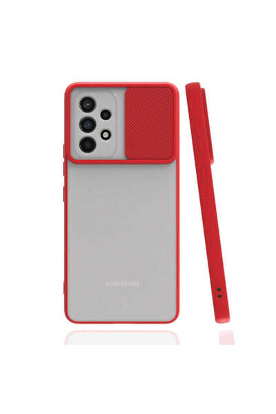 kilifone Galaxy A23 - Case Slide Sliding Back Frosted Lens Cover - Red