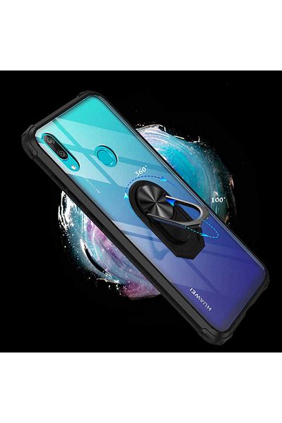 kilifone Huawei Y7 Prime 2019 Compatible - Case Ring Transparent Back Protective Mola Cover - Navy Blue - T14232