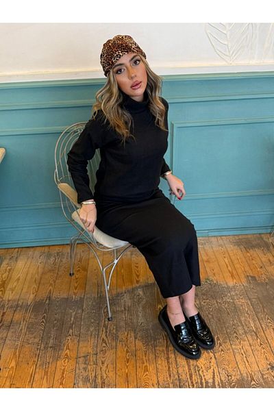 Moka Shopin Mokashopin Women's Long Sleeve Turtleneck Hooded Blouse Skirt Suit
