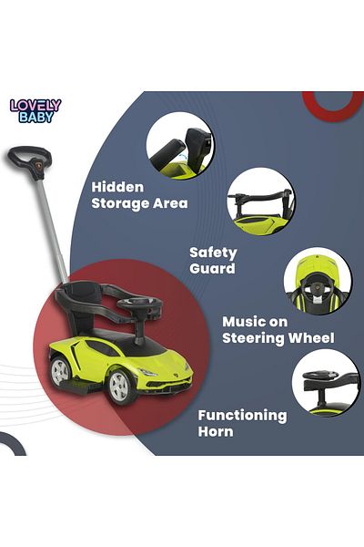 lovely baby Push Car LB 3726 | Lamborghini-Style Ride-On with Music & Horn | Green | Ages 1-3