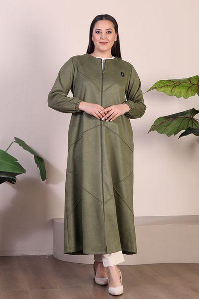 Ferace Large Size Diamond Patterned Full Length Long Suede Top Coat