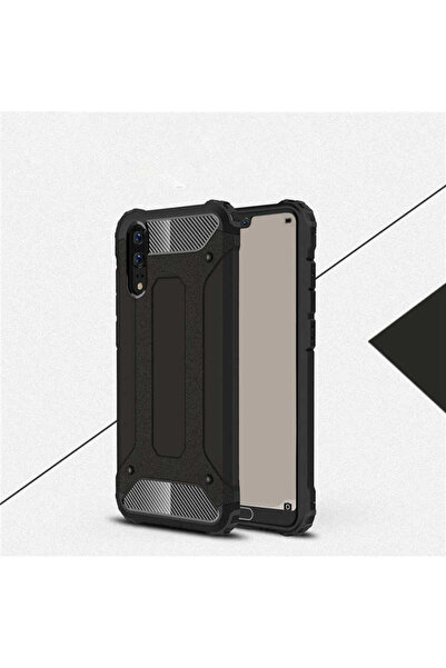 kilifone Huawei P20 - Kılıf Çift Katman Zırh Tank Crash Military Kapak - Siyah