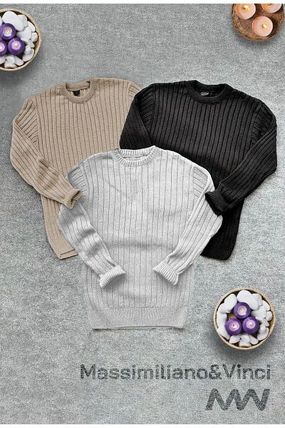 mayastyle Мъжки комплект от 3 плетени пуловера, черен, сив, бежов
