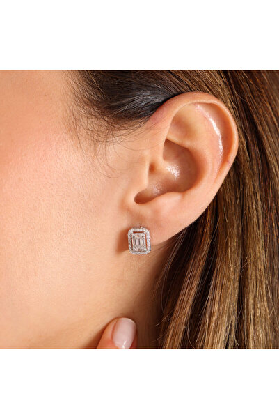 Sembol Gold Beyaz Altın Baget Küpe