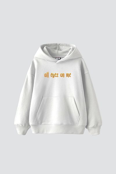 Sekizbiraltı 2Pac All Eyez On Me Printed Oversize Unisex Premium White Hoodie