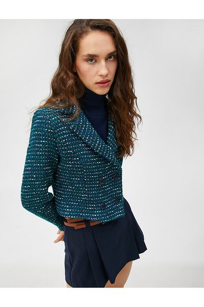 Koton Crop Blazer Jacket Tweed με κουμπιά επένδυση