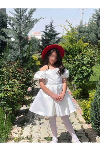 MUSGEM Βραδινό φόρεμα για κορίτσια με λευκό τούλι με λουράκια με λεπτομέρεια με μπαλόνι