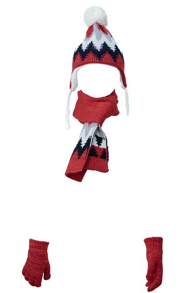 Oppland Copii Iarnă Gros Pompon Beanie Eșarfe Mănuși Set Complet Bumbac Menține Cald Rezistent la vânt