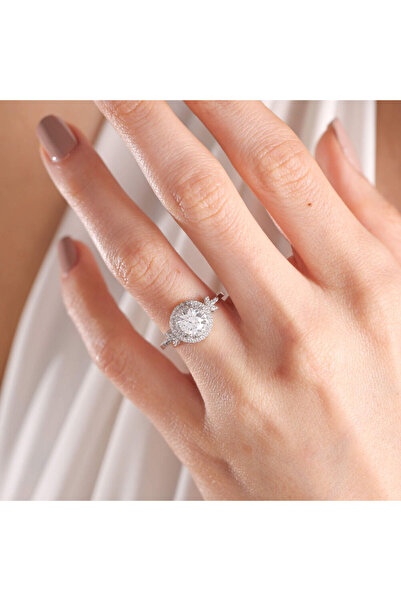 Sembol Gold Beyaz Altın Tektaş Yüzük Lava Form