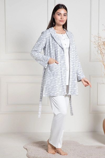 Mecit Pijama Σετ πιτζάμες εγκυμοσύνης χειμώνα - με πρωινή ρόμπα, 75% βαμβάκι, 20% βισκόζη, 5% λύκρα, σετ 2