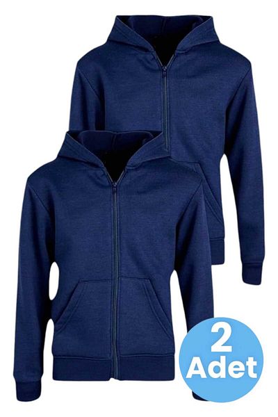 Uniquetrenders Set de 2 hanorace unisex din bumbac cu glugă și fermoar pentru copii