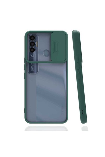 kilifone Tecno Spark 7 Pro - Case Slide Sliding Back Frosted Lens Cover - Dar...