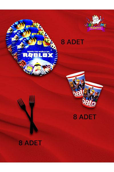 VibeHome Set Super Eco tematic Roblox pentru 8 persoane - pentru petreceri de aniversare și evenimente distractive