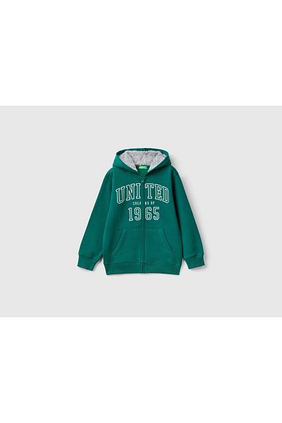 United Colors of Benetton Суичър с цип и качулка с цип и джобове с лого отпред и детайли за момче