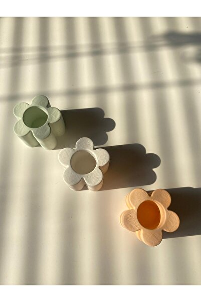 Loş Dükkan 3lü Çiçek Şamdan Mum Tutucu Beton Şamdan- Şamdanlık