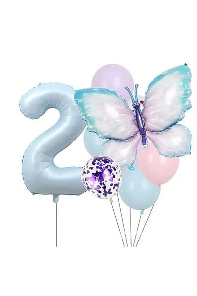 DÜVENCİ TİCARET Butterfly Birthday Party Balloons, Blue Age Balloon Set