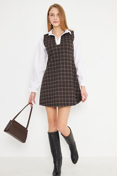 armonika Women's Mink Shirt Collar Long Sleeve Mini Dress Arm-25K 001050