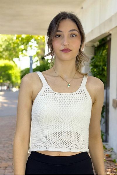 yagmurberen Πλεκτό με μοτίβο με λουράκι Crop Top Μπλούζα