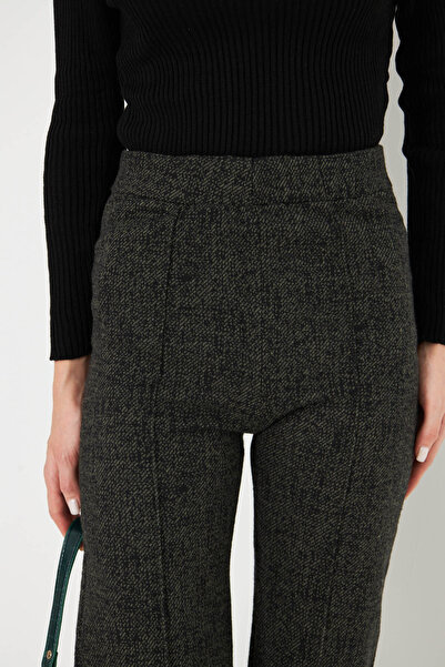 armonika Women's Khaki Elastic Waist Ironprint Stitching Pants Arm-25K 001058