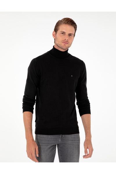Pierre Cardin Black Slim Fit Turtleneck Basic Knitwear Sweater 50276531-Vr046