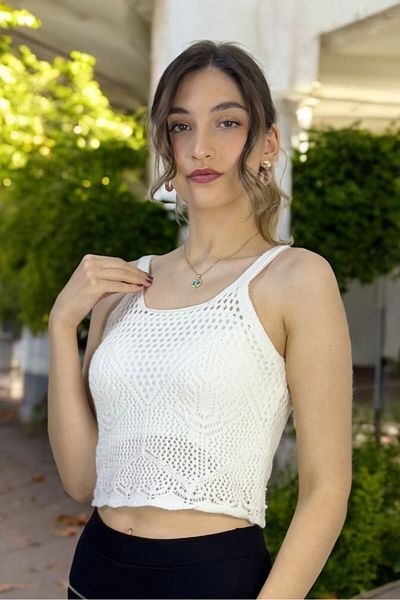 yagmurberen Πλεκτό με μοτίβο με λουράκι Crop Top Μπλούζα