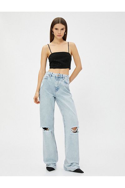 Koton Βραδινό φόρεμα Bustier πουά λουράκι τετράγωνο λαιμό