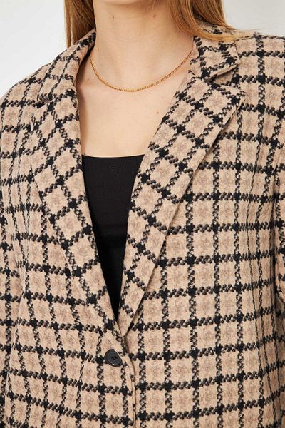armonika Men's Lapel Women's Oversize Jacket - Light Beige, Pocket Cover, Padded - Arm-25K 001060