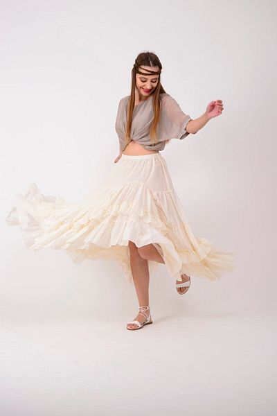 Hazinedan Special Design Raw Women's Ethnic Model Lined Italian Skirt