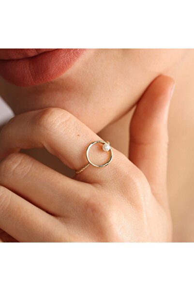 Sembol Gold 14 Ayar Altın Inci Yüzük Burgu Form