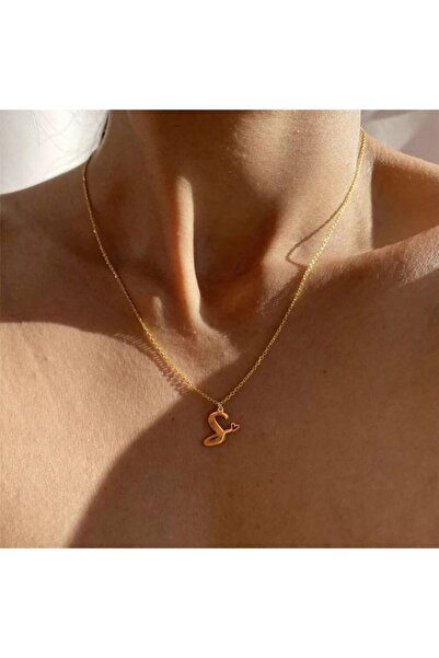 Sembol Gold Altın Harf Kolye Kalp Form 14K