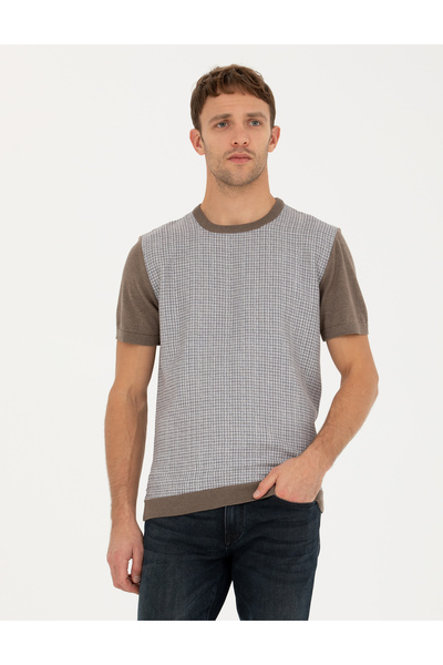 Pierre Cardin Μπλουζάκι Πλεκτό με Λαιμόκοψη Ποδηλάτου σε Στενή Γραμμή, Μελανζ...