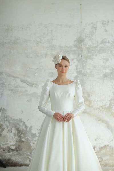 minel aşk Maria Sade Saten Kuyruklu Gelinlik