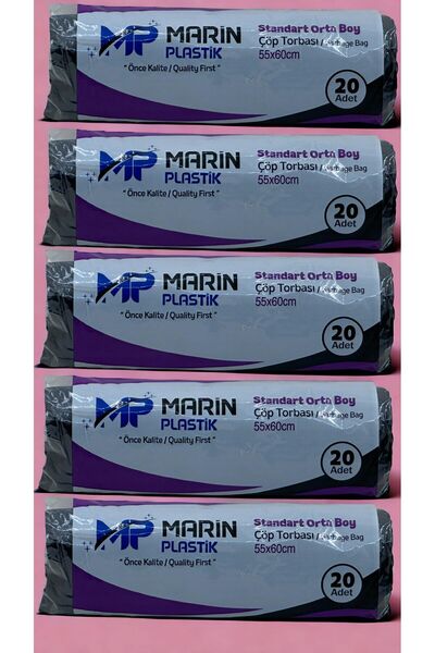 MARİN Orta Boy 55x60 Cm Si?yah 80 Gr 5 Rulo X 20 100 Adet