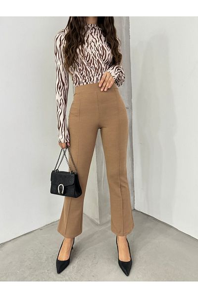 Modamorfo Mink Lycra Flared Trousers - Elastic Waist