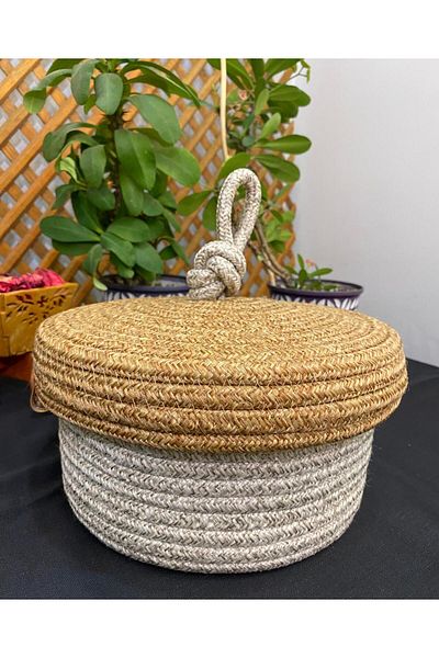 ModaCardin Jute Wicker Hand Woven Multi-Purpose Basket Makeup Bathroom and Kitchen Organizer