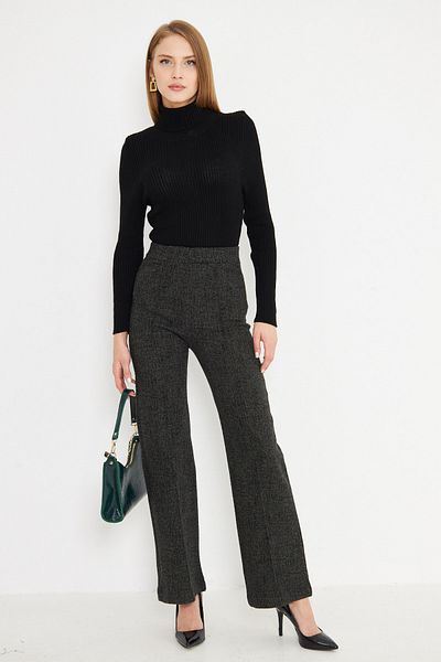 armonika Women's Khaki Elastic Waist Ironprint Stitching Pants Arm-25K 001058