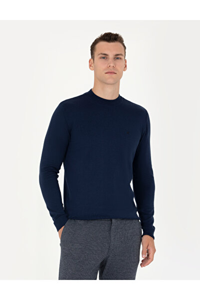 Pierre Cardin Light Navy Blue Slim Fit Quarter Collar Basic Knitwear Sweater ...