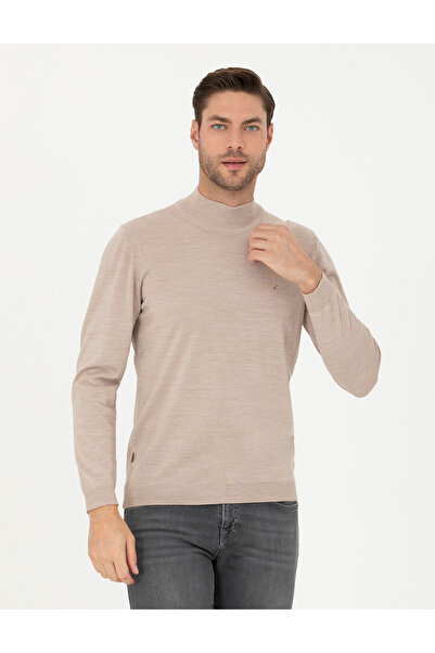 Pierre Cardin سترة تريكو أساسية من الصوف المخلوط بنصف ياقة ضيقة من Stone Slim...