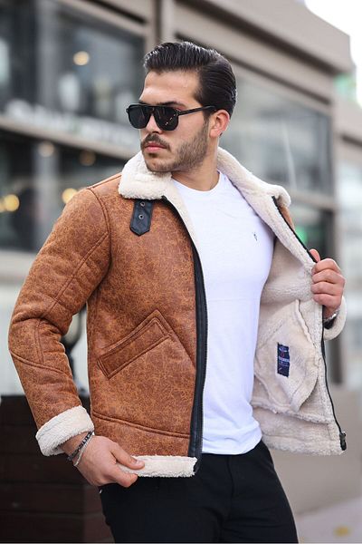 Helen Goods Ανδρικό δερμάτινο παλτό Shearling Suede