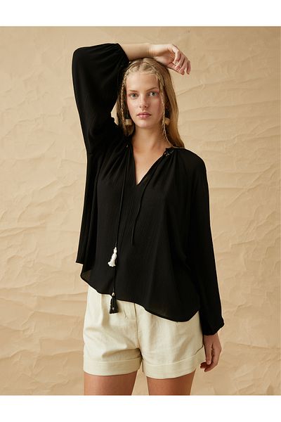 Koton Melis Ağazat X - Tassel Detailed Balloon Sleeve Blouse