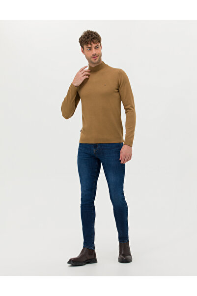 Pierre Cardin Camel Melange Slim Fit Half Turtleneck Basic Knitwear Πουλόβερ 50276502-VR122
