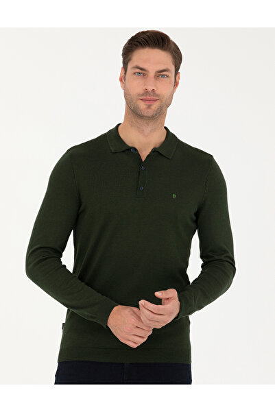 Pierre Cardin Dark Green Slim Fit Polo Neck Basic Knitwear Sweater 50276350-Vr079